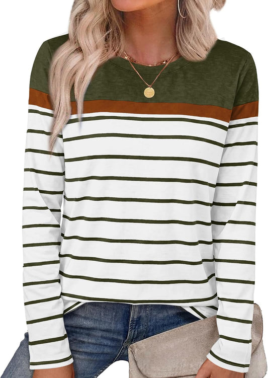 Women Long Sleeve Stripe Tops Fall Fashion Outfits