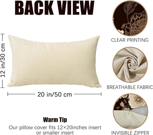 Retro Brown White Peony Flower Living Room Bedroom Pillowcase