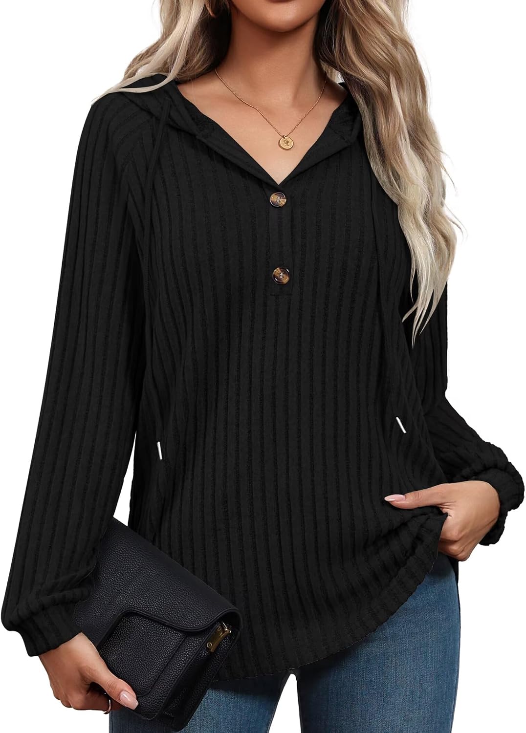 Womens Hoodies V Neck Drawstring Pullovers Loose Fit
