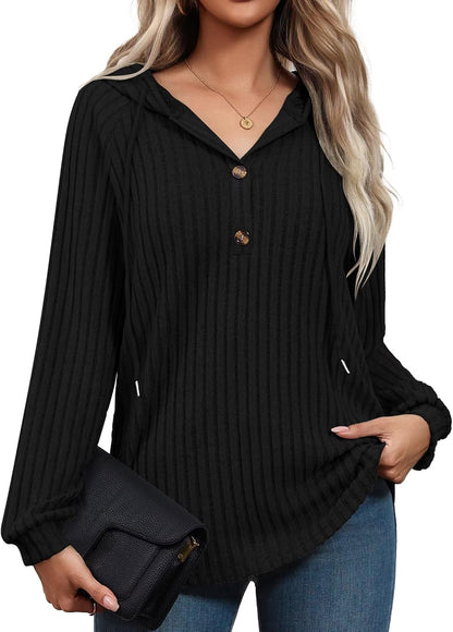 Womens Hoodies V Neck Drawstring Pullovers Loose Fit