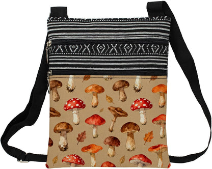 Autumn Mushroom Printed Small Ethnic Crossbody Bagn Mushroom Present for