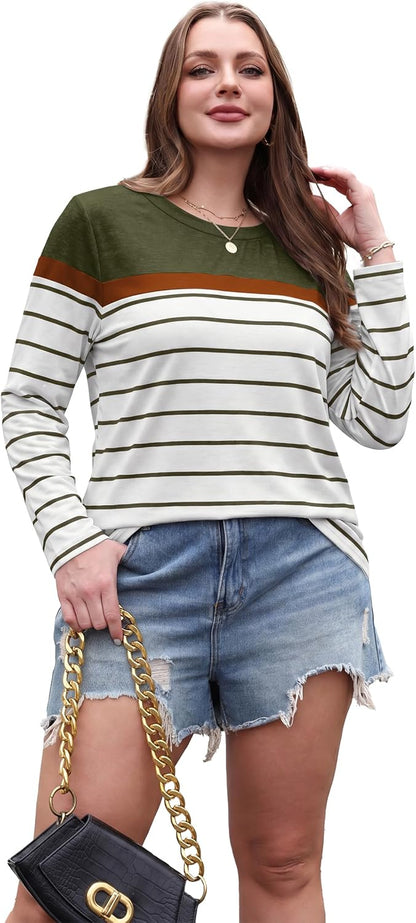 Women Long Sleeve Stripe Tops Fall Fashion Outfits