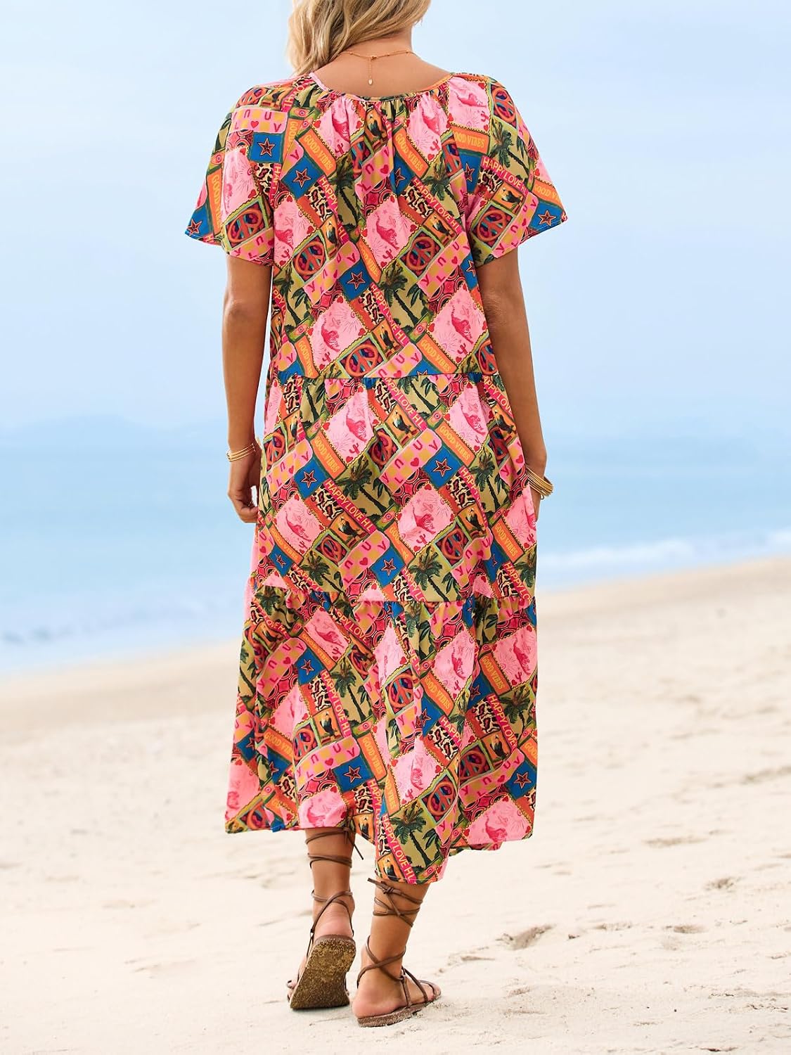 Summer Maxi Dresses Short Sleeve Boho Beach Shirt Dresses Loose Vacation Outfits Sundresses