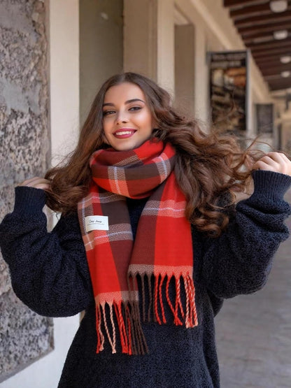 Long Plaid Scarf for Women Men Cold Weather Tartan Tassels Shawls