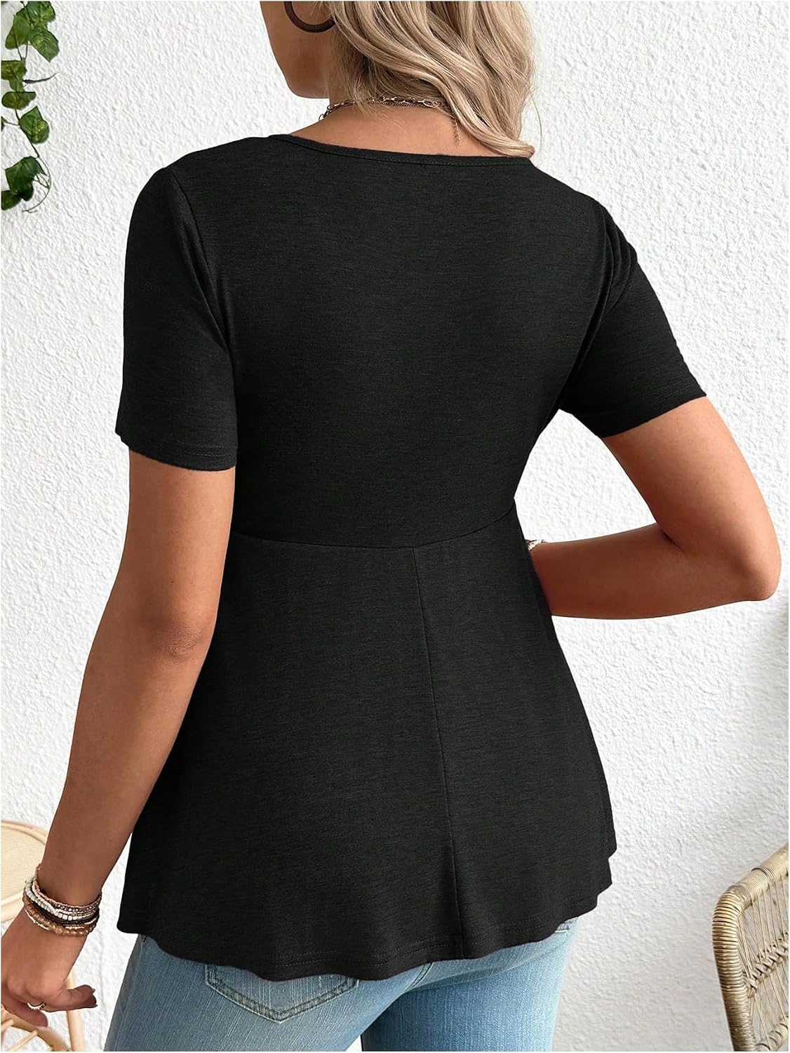 Women's Maternity Clothes Short Sleeve Ruched Front Tie Ruffle Maternity Shirt
