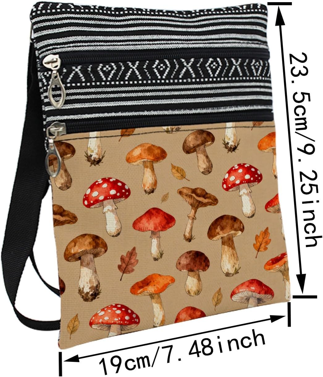 Autumn Mushroom Printed Small Ethnic Crossbody Bagn Mushroom Present for