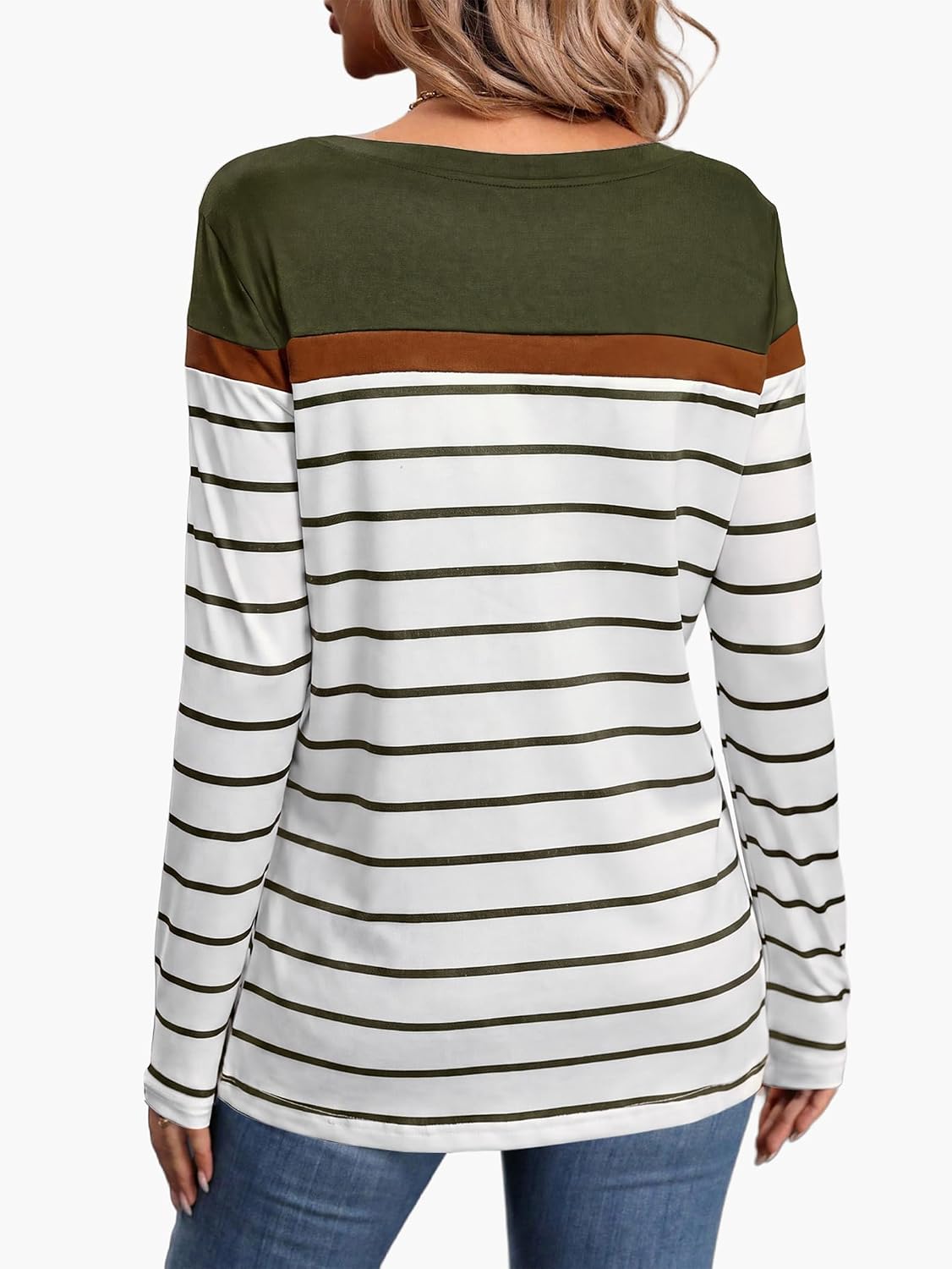 Women Long Sleeve Stripe Tops Fall Fashion Outfits