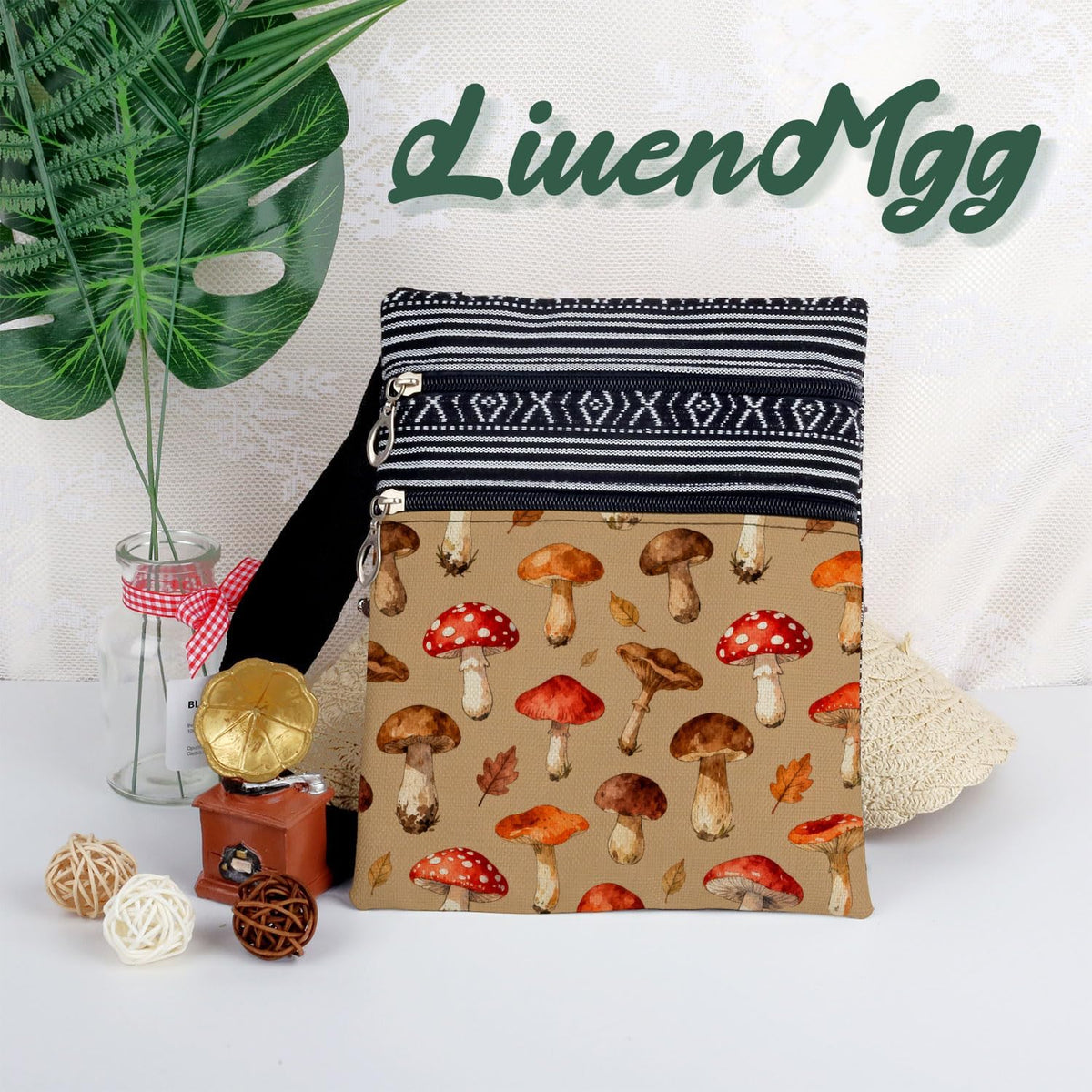 Autumn Mushroom Printed Small Ethnic Crossbody Bagn Mushroom Present for