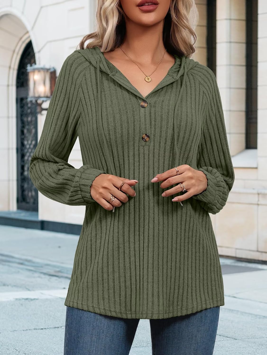 Womens Hoodies V Neck Drawstring Pullovers Loose Fit