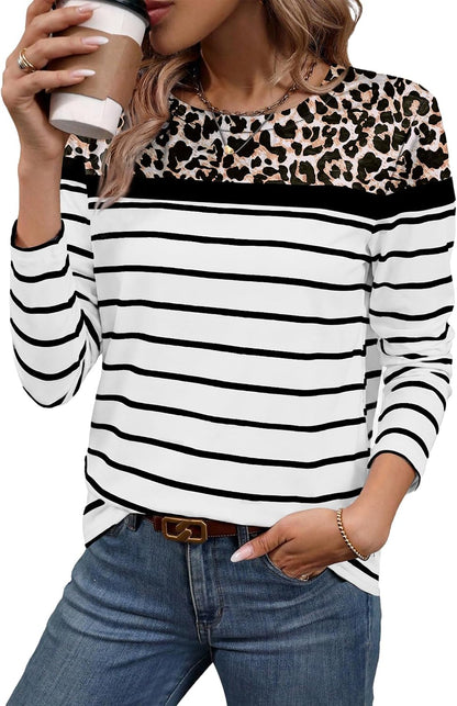 Women Long Sleeve Stripe Tops Fall Fashion Outfits