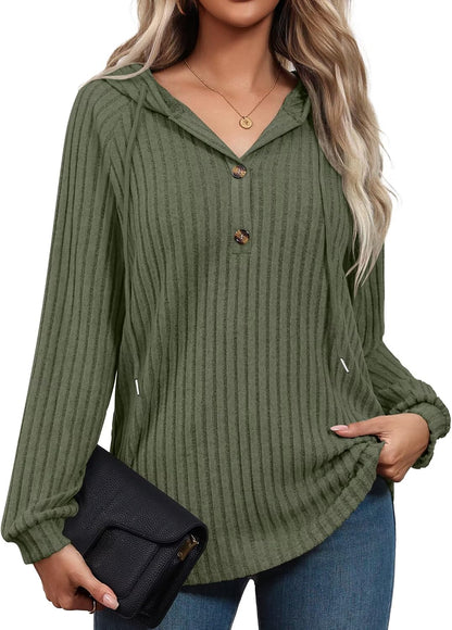 Womens Hoodies V Neck Drawstring Pullovers Loose Fit