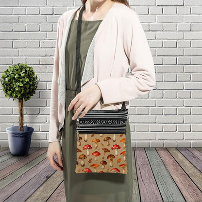 Autumn Mushroom Printed Small Ethnic Crossbody Bagn Mushroom Present for
