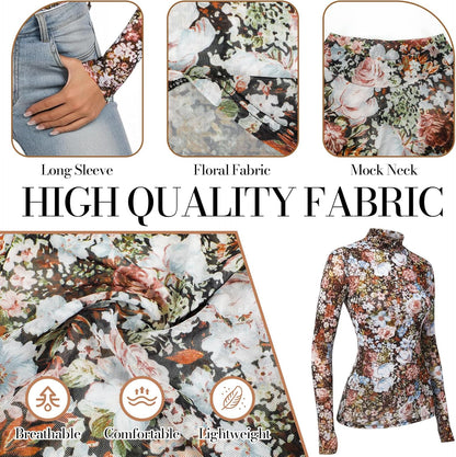 Womens Floral Mesh Long Sleeve Top See Through Slim Fit Blouses