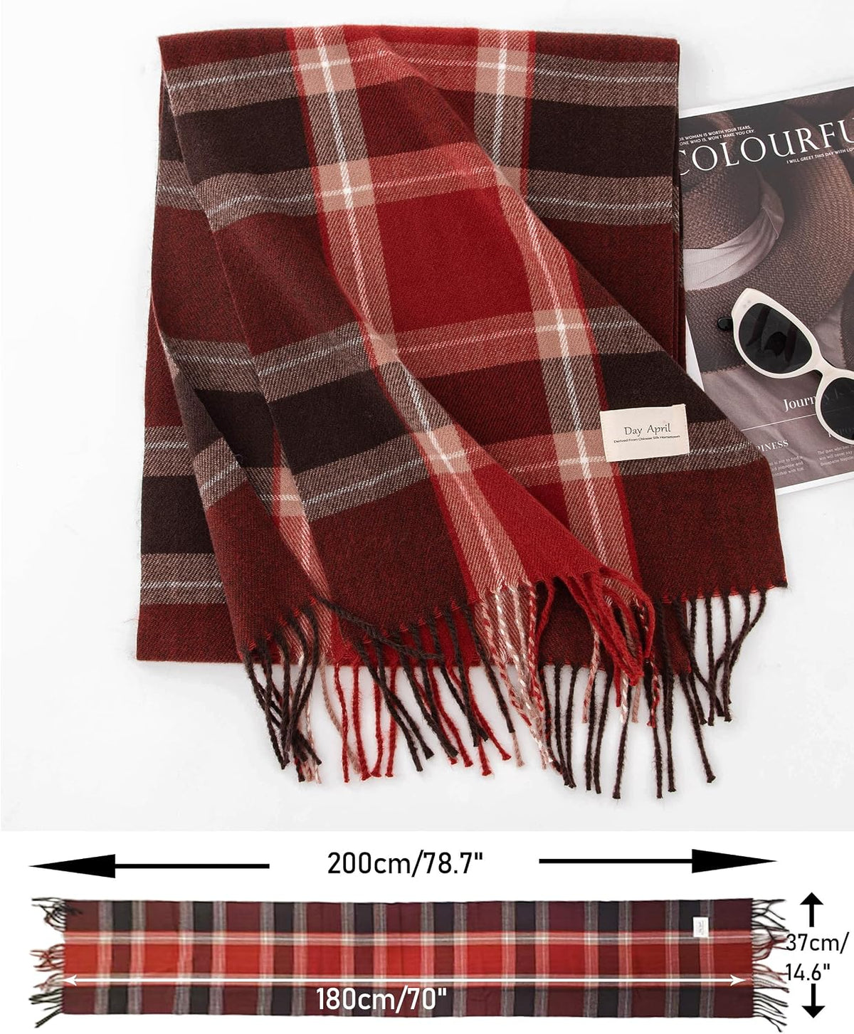 Long Plaid Scarf for Women Men Cold Weather Tartan Tassels Shawls