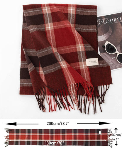 Long Plaid Scarf for Women Men Cold Weather Tartan Tassels Shawls